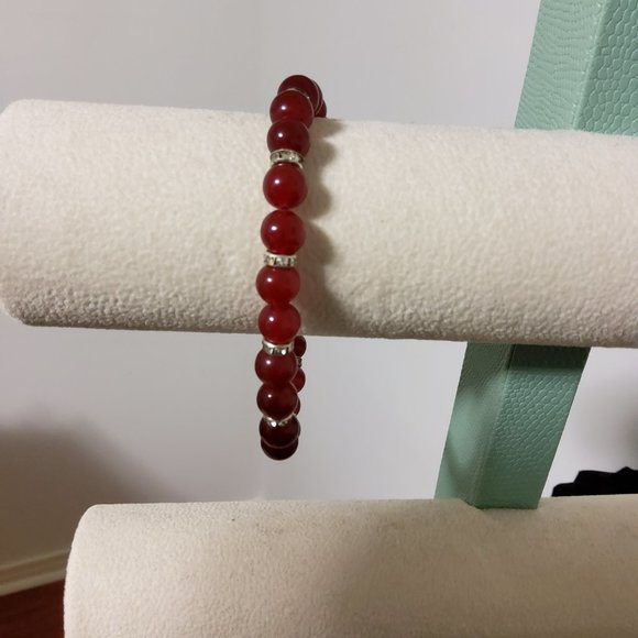 🇨🇦 2 For $25 Handcrafted bracelet with burgundy stones and crystal bands - Picture 2 of 7